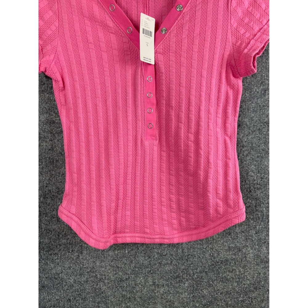 Pilcro Henley Top Womens Small Pink New Ribbed Snap Button Short Sleeve Shirt - Picture 3 of 8
